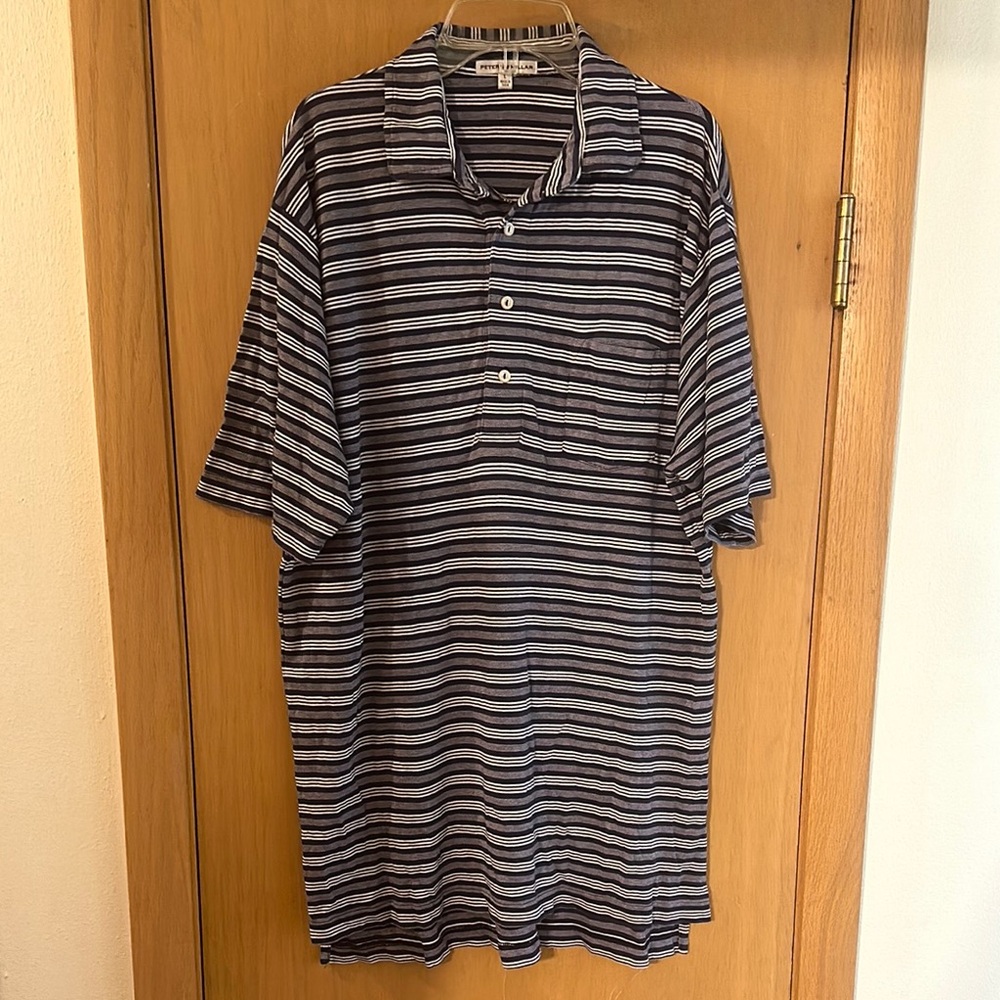 Peter Millar Men’s Striped Polo Shirt Golf Navy Blue White Size Large